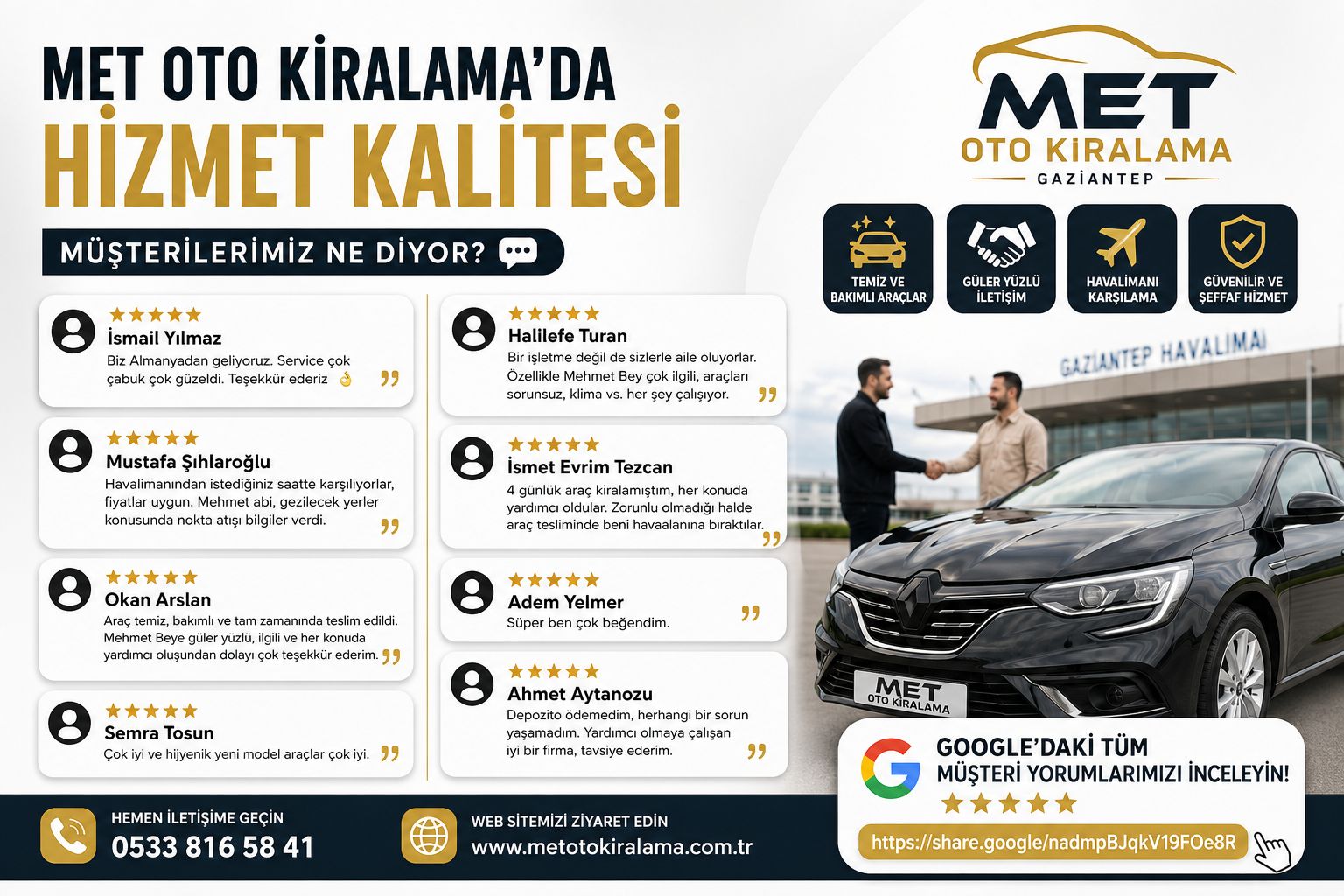 Gaziantep Araç Kiralama Met Oto Kiralama Hizmet Kalitesi
